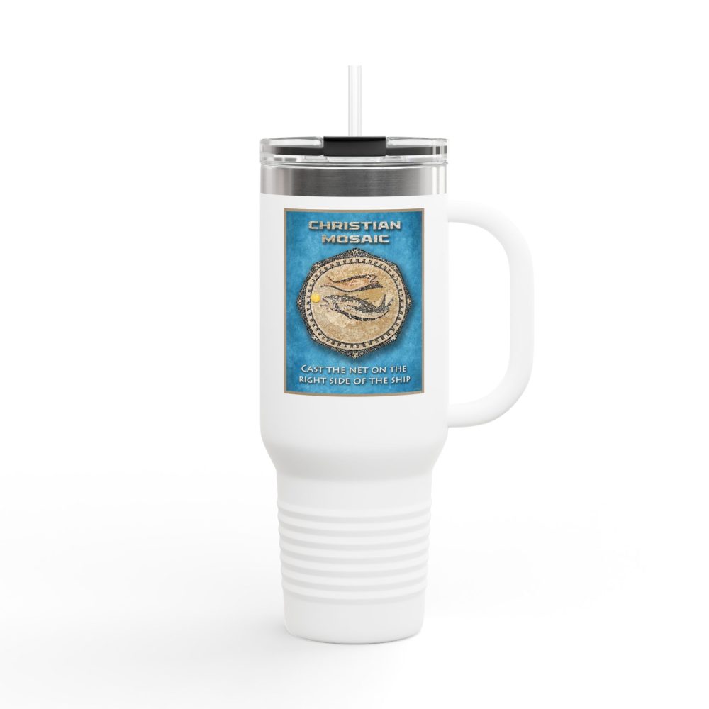 Christian Fish Blue Mosaic Christian Tumbler 40 oz - Bible Inspired Insulated Tumbler