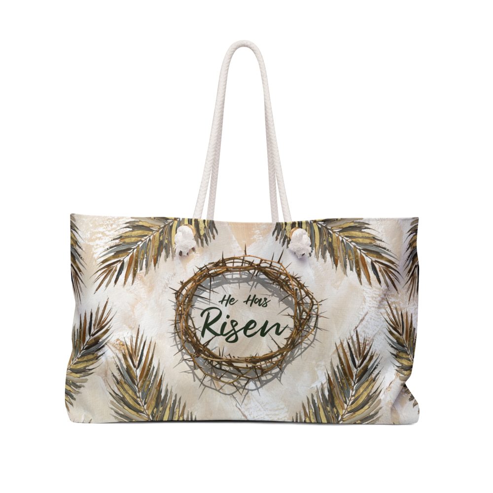 Halo House He Has Risen Boston Weekender Tote Bag featuring inspirational Christian faith design