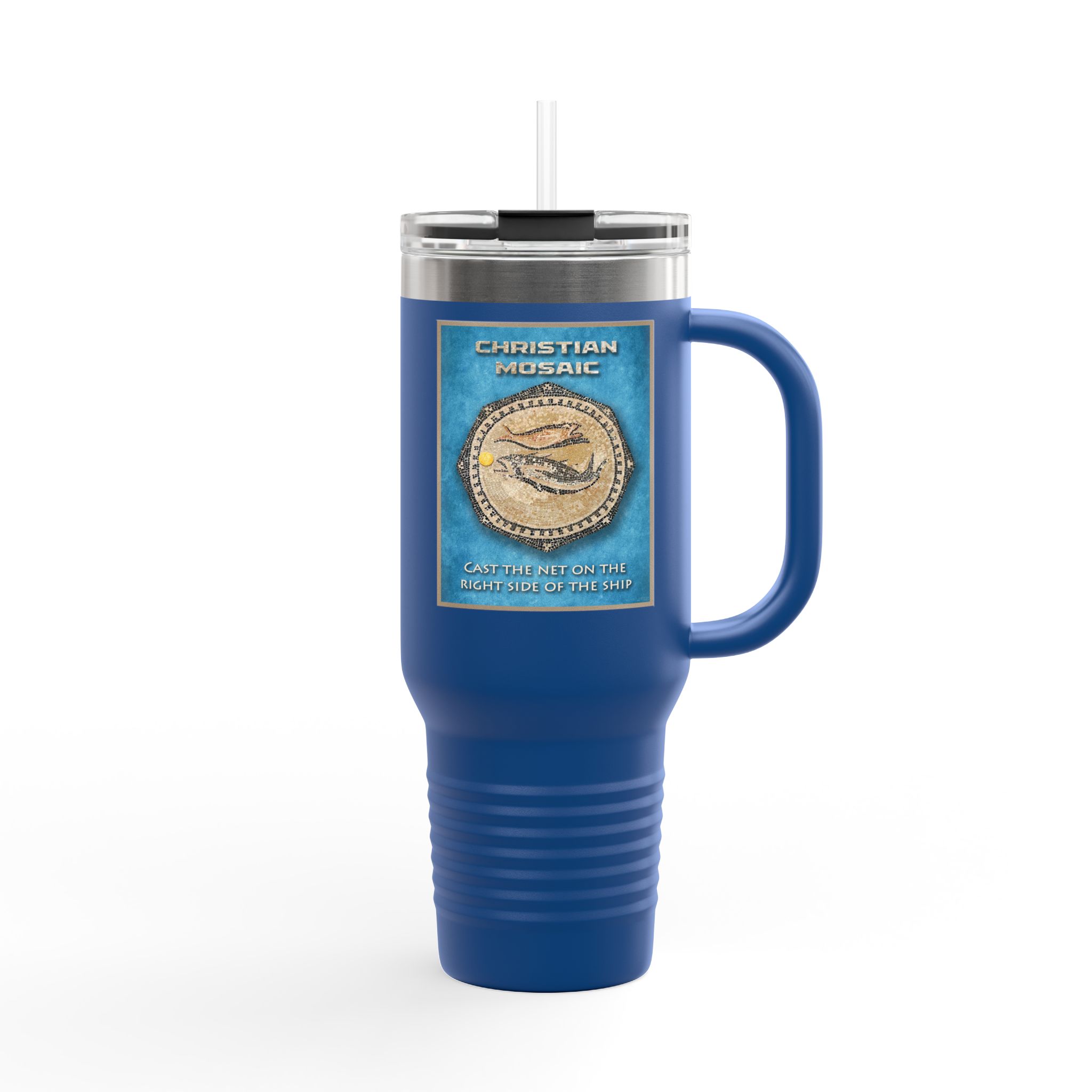 Christian Fish Blue Mosaic Christian Tumbler 40 oz - Bible Inspired Insulated Tumbler 9 Christian Fish Blue Mosaic Christian Tumbler 40 oz - Bible Inspired Insulated Tumbler - Image 9