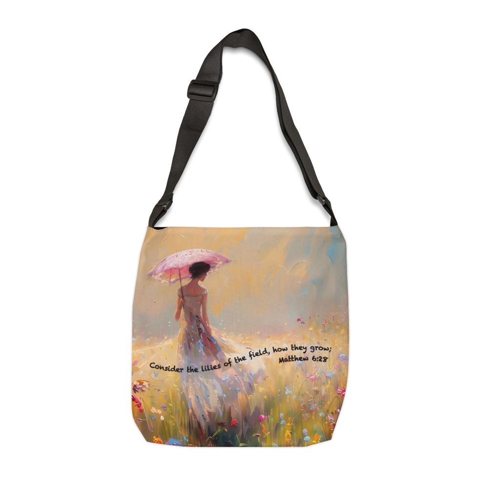 Matthew 6:28 - Adjustable Tote Bag