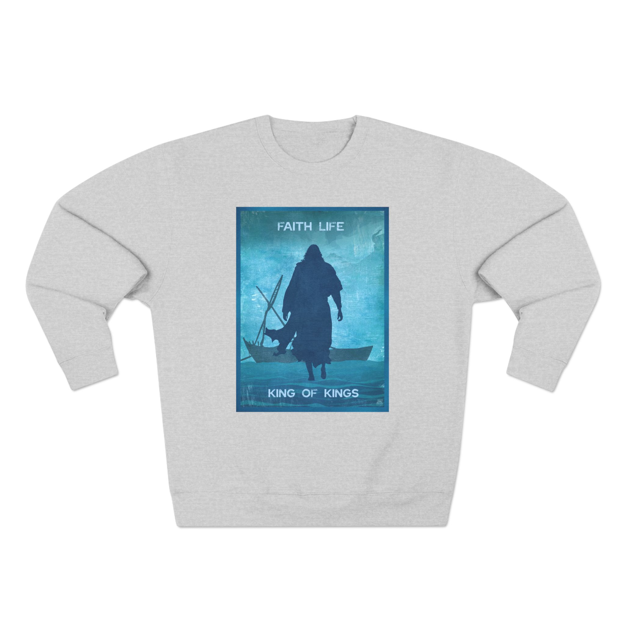 Jesus, Walk on Water : Sweatshirt Halo House Halo House Jesus Walk on Water Sweatshirt featuring inspirational biblical story Christian faith design