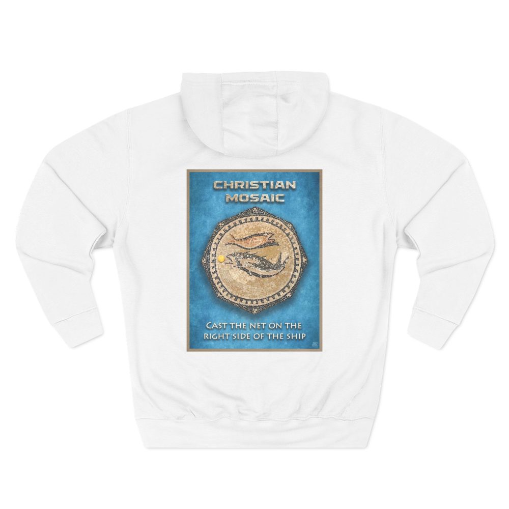 Halo House Christian Fish Blue Mosaic Hoodie featuring inspirational faith based Christian design