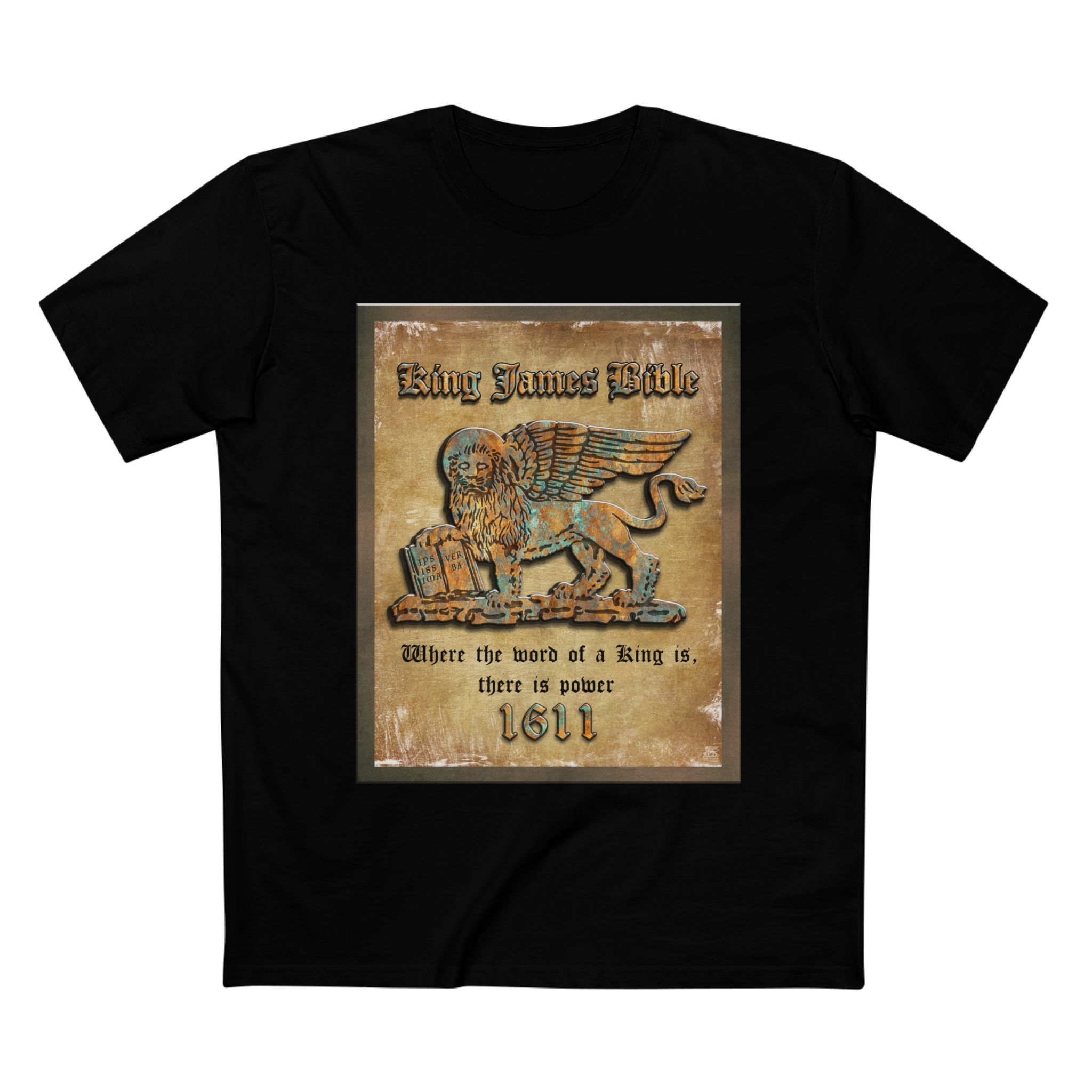Christian 1611 King James Bible Lion Plaque T-Shirt Halo House Christian 1611 King James Bible Lion Plaque T-Shirt - Image 3