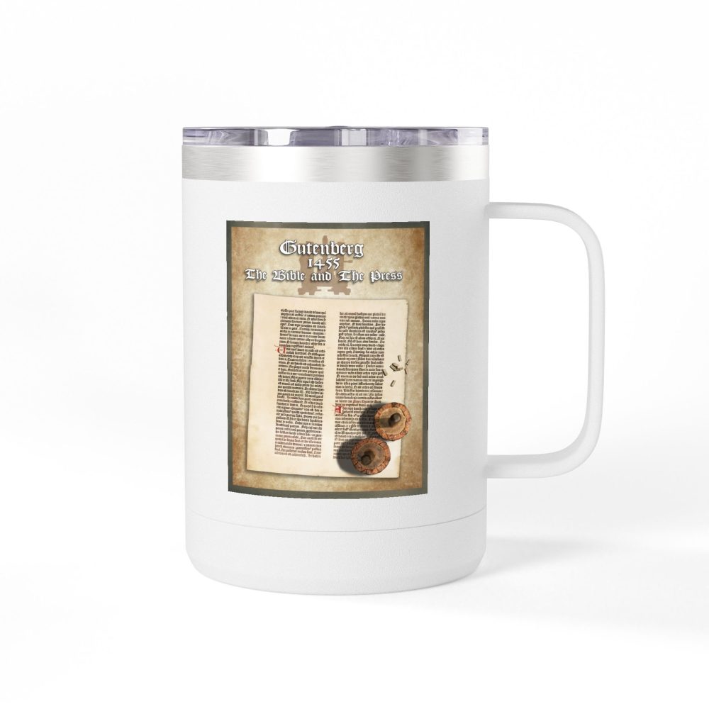 The Gutenberg Bible Christian Travel Mug - Historic Bible Coffee Mug 15oz