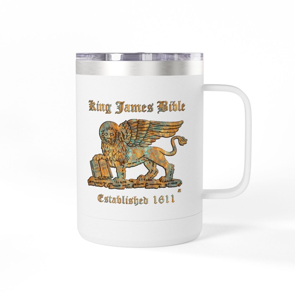 King James Bible Golden Lion Logo Christian Travel Mug - KJV Coffee Mug 15oz