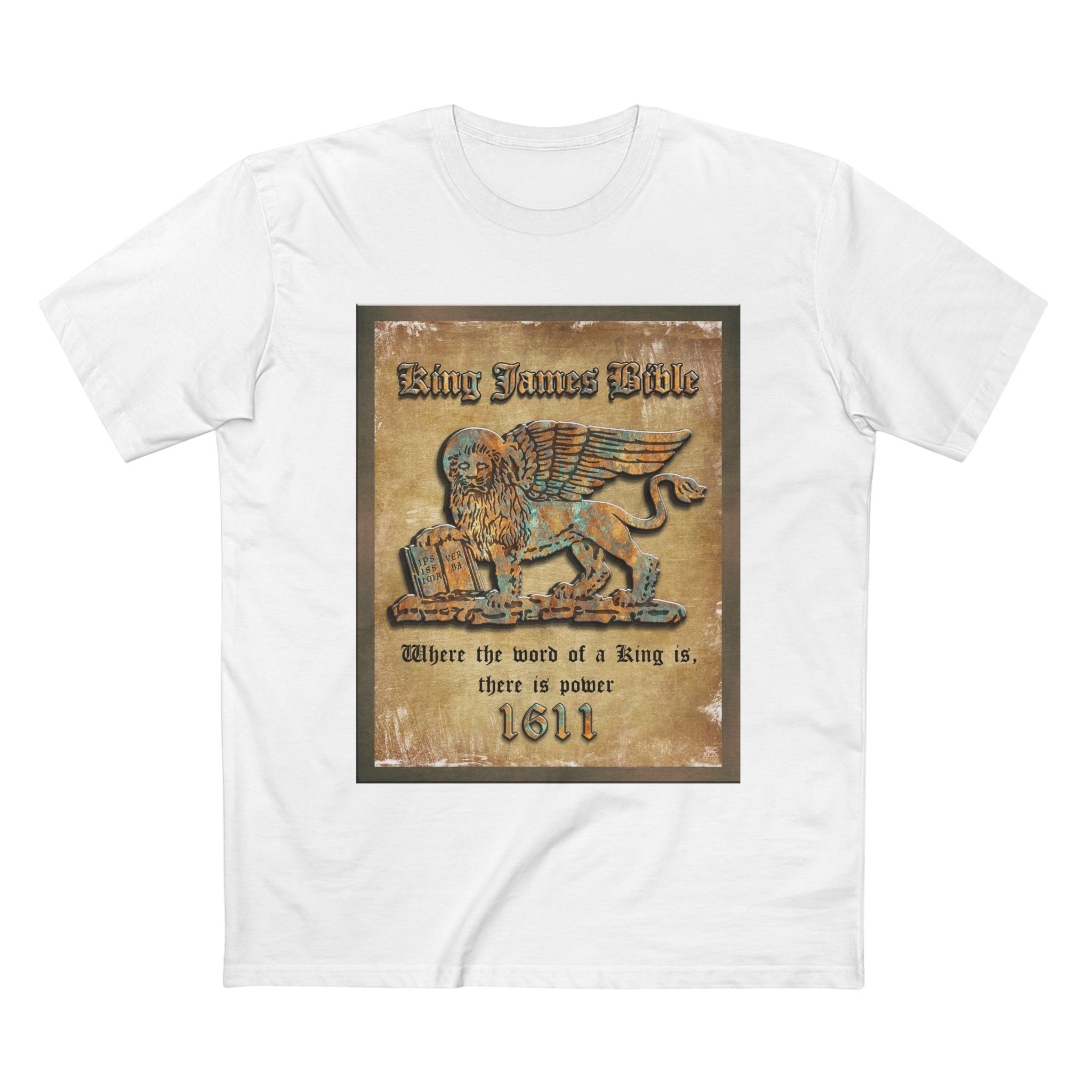 Christian 1611 King James Bible Lion Plaque T-Shirt Halo House Christian 1611 King James Bible Lion Plaque T-Shirt