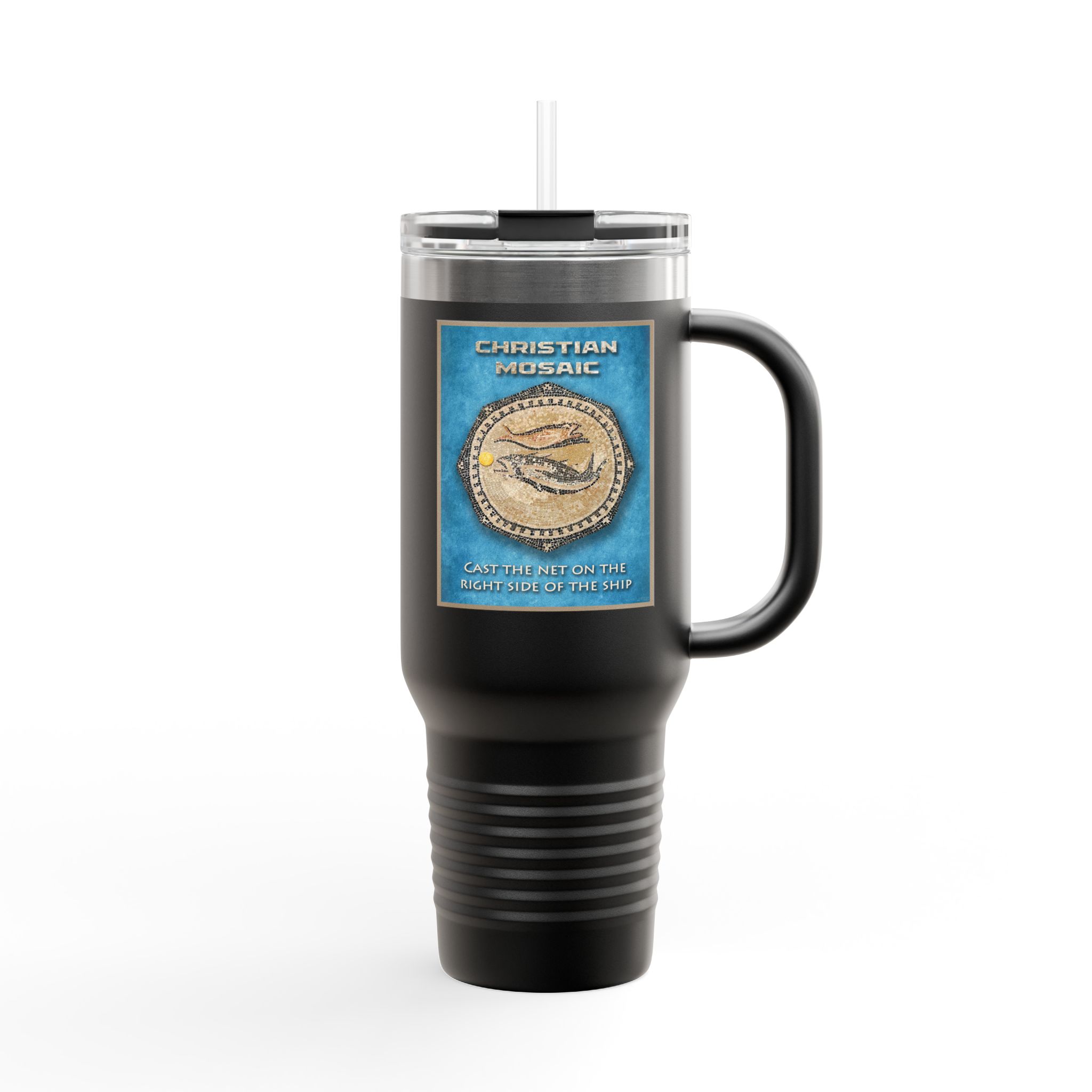 Christian Fish Blue Mosaic Christian Tumbler 40 oz - Bible Inspired Insulated Tumbler 5 Christian Fish Blue Mosaic Christian Tumbler 40 oz - Bible Inspired Insulated Tumbler - Image 5