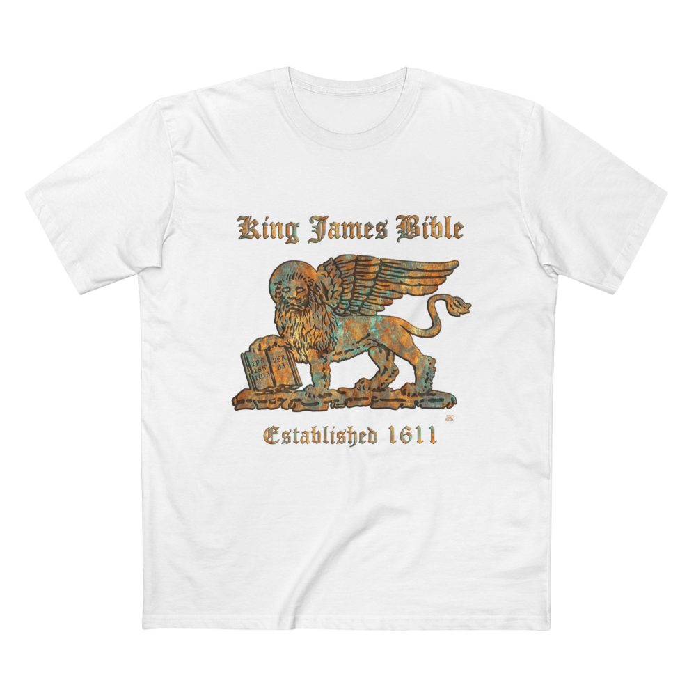 Halo House King James Bible Gold Lion 1611 Christian T Shirt featuring inspirational KJV Bible faith design