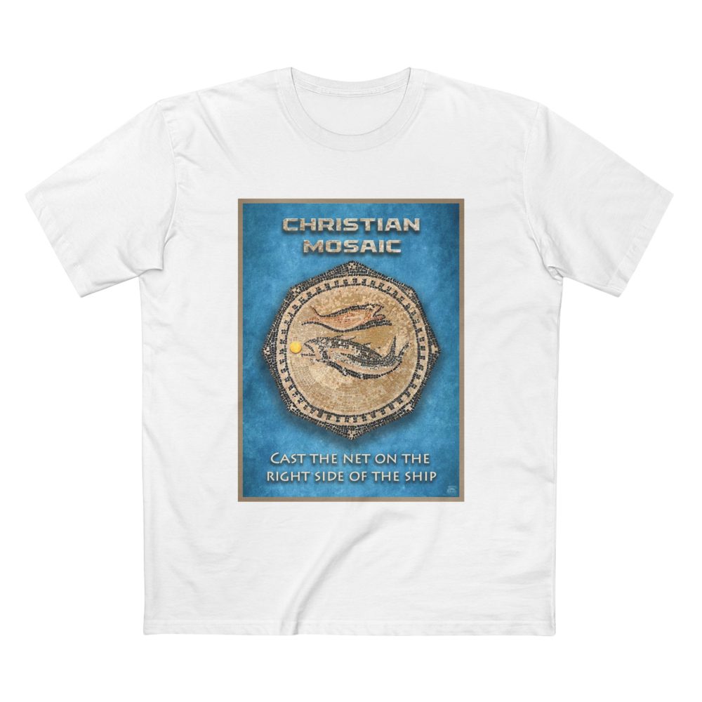 Halo House Christian Fish Blue Mosaic T Shirt featuring inspirational Christian faith design