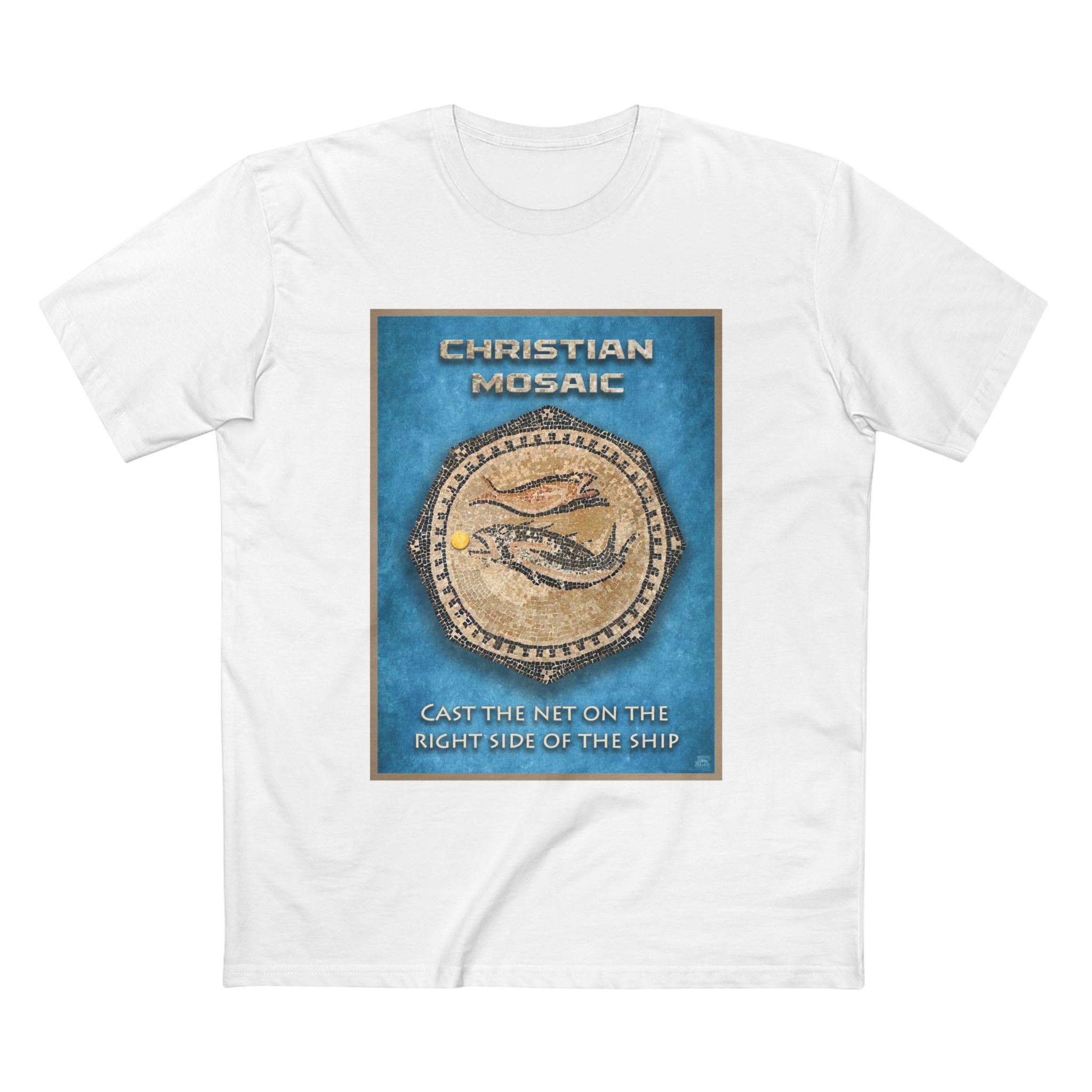 Christian Fish Blue Mosaic T-Shirt Halo House Halo House Christian Fish Blue Mosaic T Shirt featuring inspirational Christian faith design