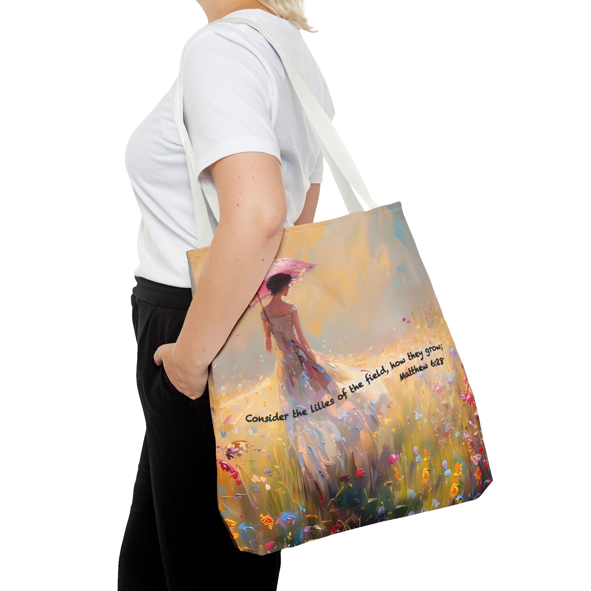 Matthew 6:28 Christian Tote Bag - Inspirational Bible Verse Faith Tote Bag 11 Matthew 6:28 Christian Tote Bag - Inspirational Bible Verse Faith Tote Bag - Image 11