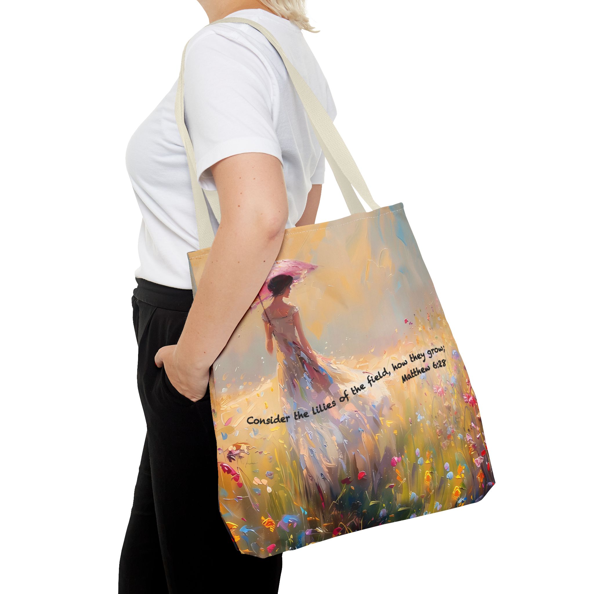 Matthew 6:28 Christian Tote Bag - Inspirational Bible Verse Faith Tote Bag 15 Matthew 6:28 Christian Tote Bag - Inspirational Bible Verse Faith Tote Bag - Image 15