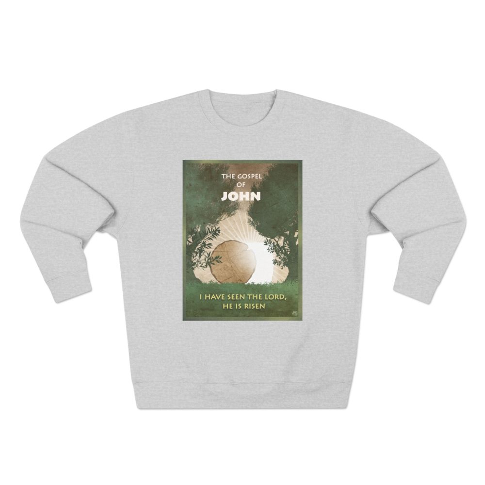 Halo House Gospel of John Sweatshirt featuring inspirational Christian Bible scripture faith design