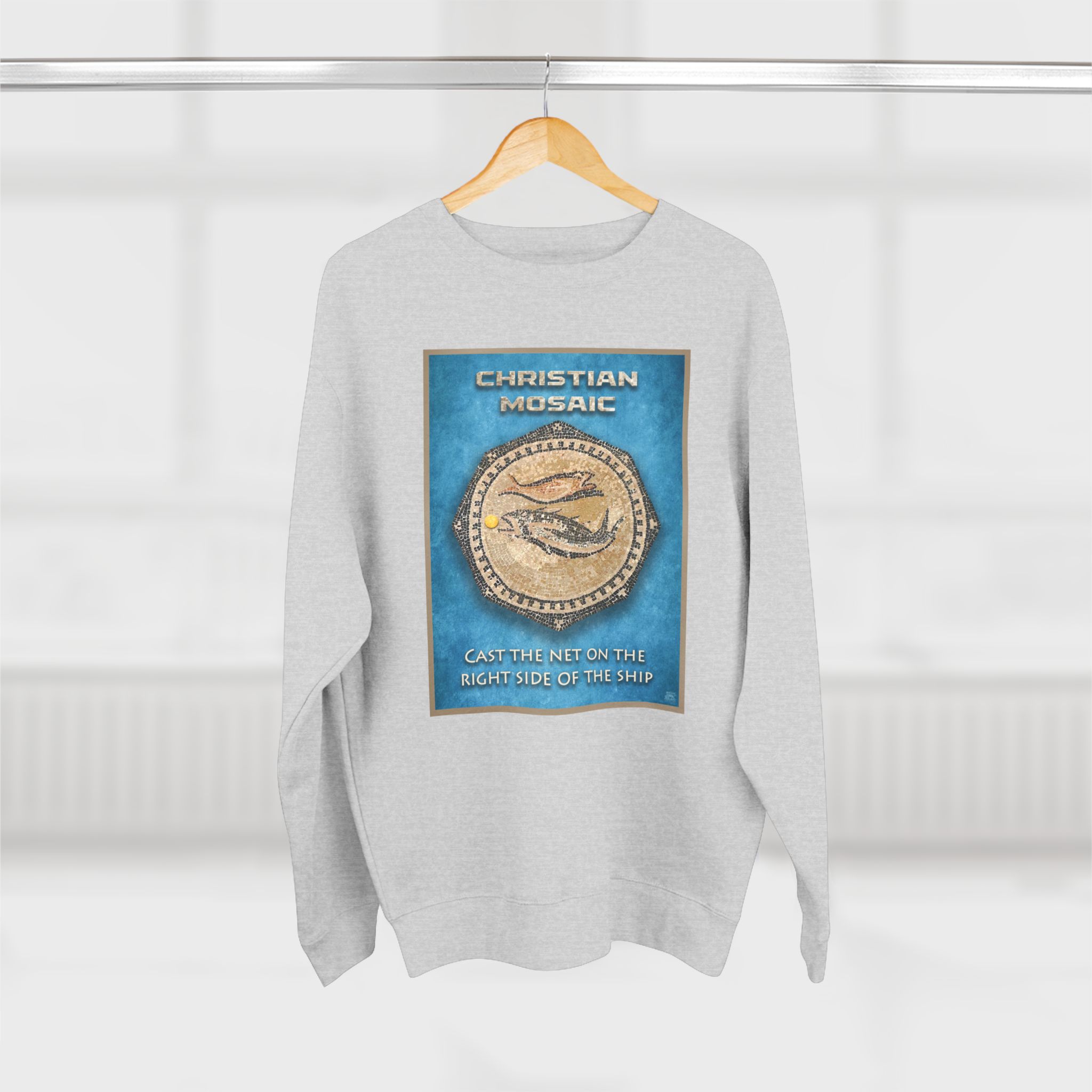 Christian Fish Blue Mosaic: Sweatshirt 2 Christian Fish Blue Mosaic: Sweatshirt - Image 2
