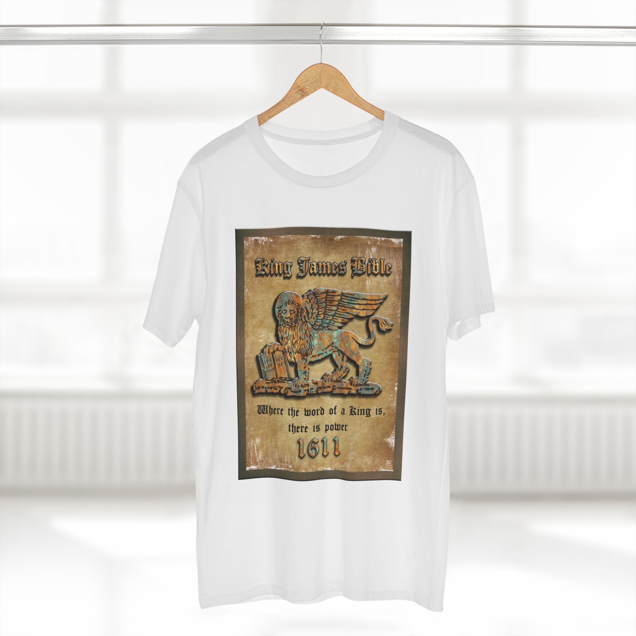 Christian 1611 King James Bible Lion Plaque T-Shirt Halo House Christian 1611 King James Bible Lion Plaque T-Shirt - Image 2