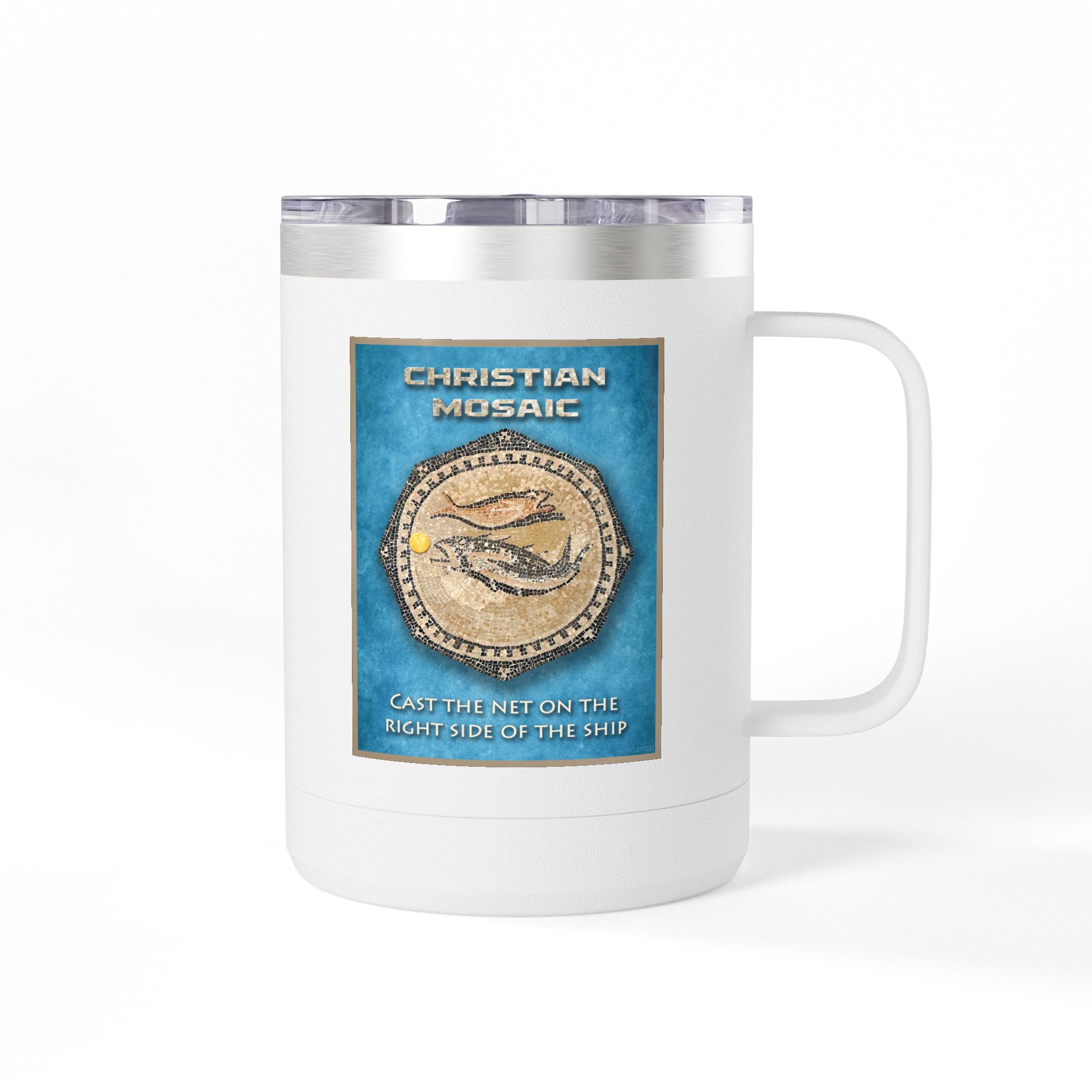 Christian Fish Historic Mosaic Travel Mug - Christian Coffee Mug 15oz 1 Christian Fish Historic Mosaic Travel Mug - Christian Coffee Mug 15oz