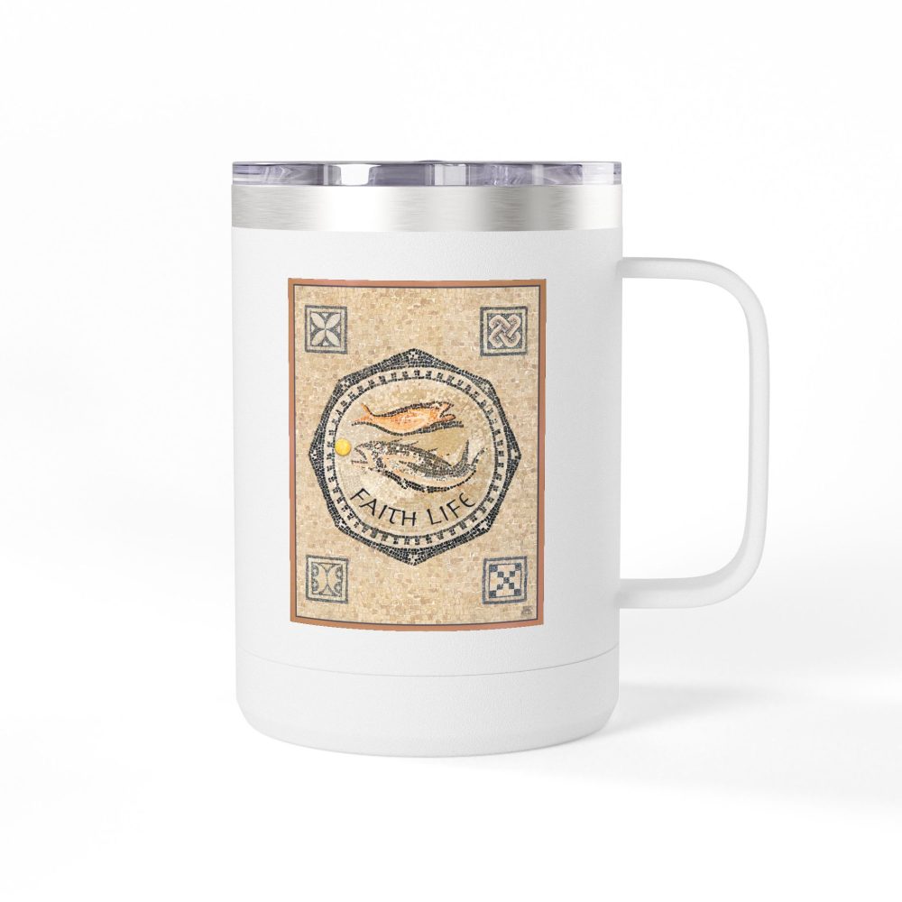 Christian Fish Tile Mosaic Travel Mug - Christian Coffee Mug 15oz