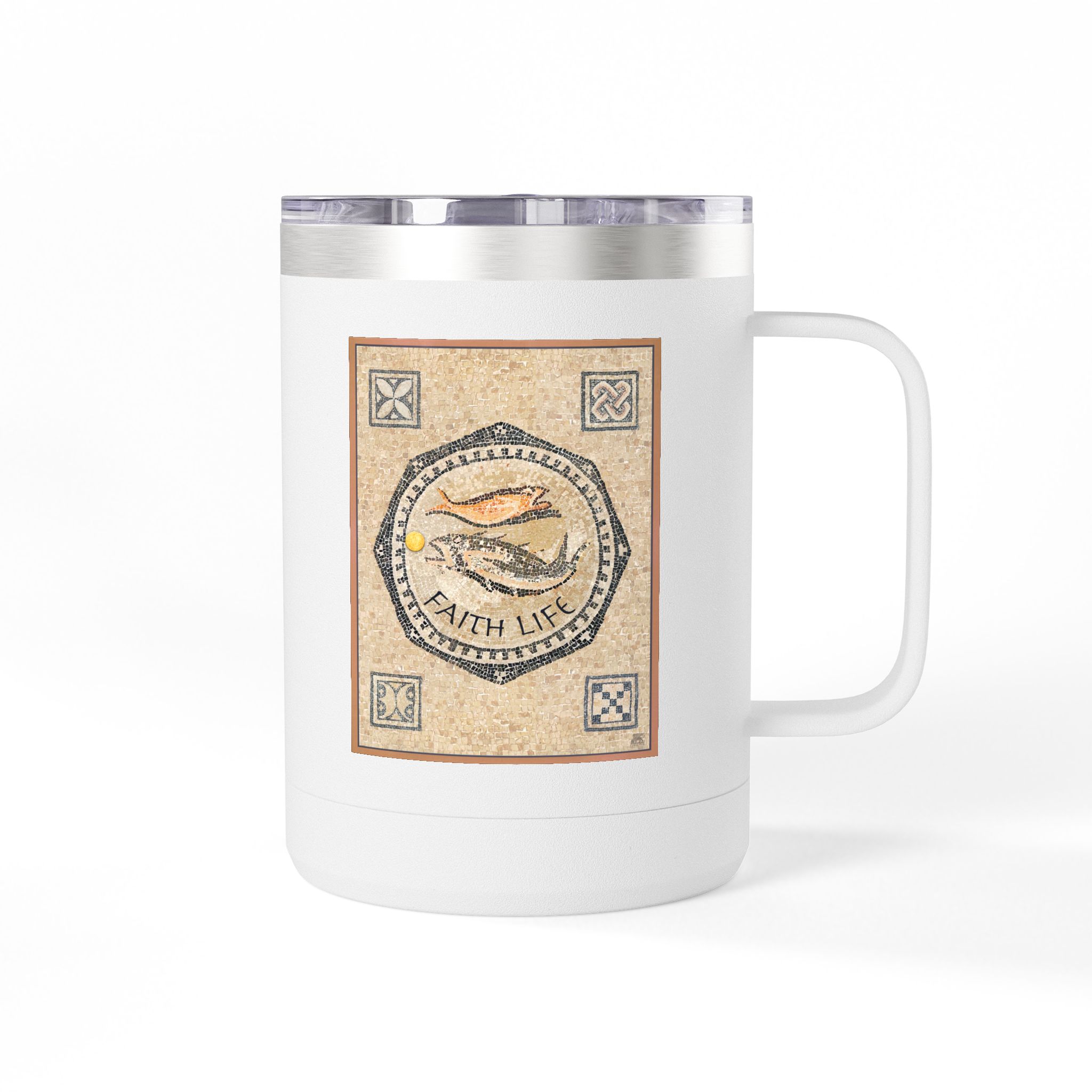 Christian Fish Tile Mosaic Travel Mug - Christian Coffee Mug 15oz 1 Christian Fish Tile Mosaic Travel Mug - Christian Coffee Mug 15oz