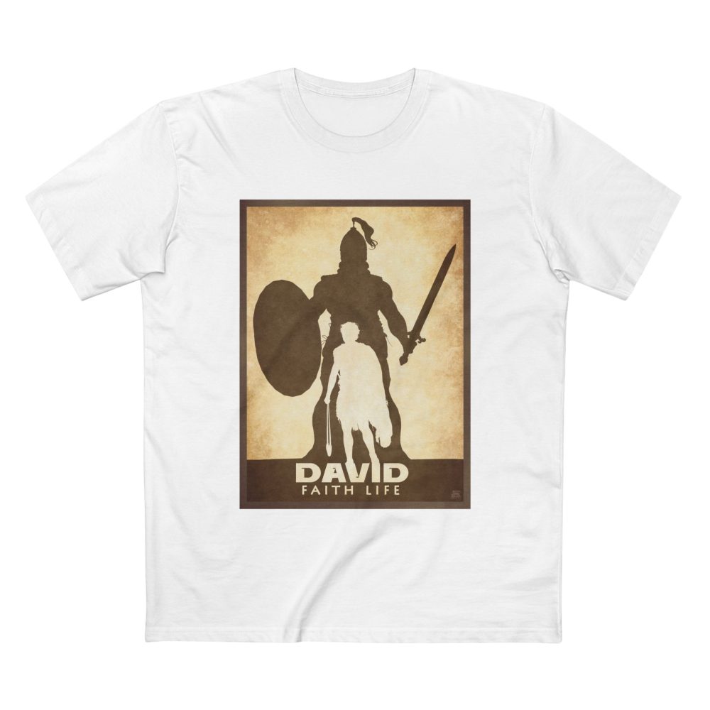 Halo House David and Goliath Faith Life Christian T Shirt featuring inspirational biblical story faith design
