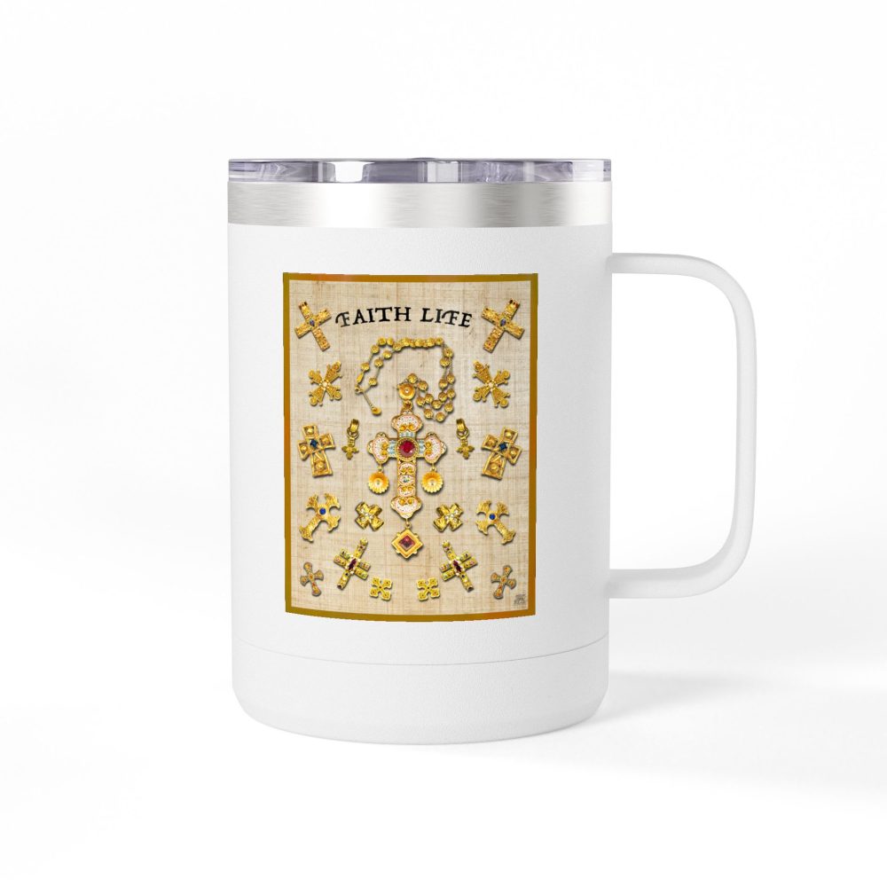 Golden Crosses Christian Travel Mug - Christian Coffee Mug 15oz