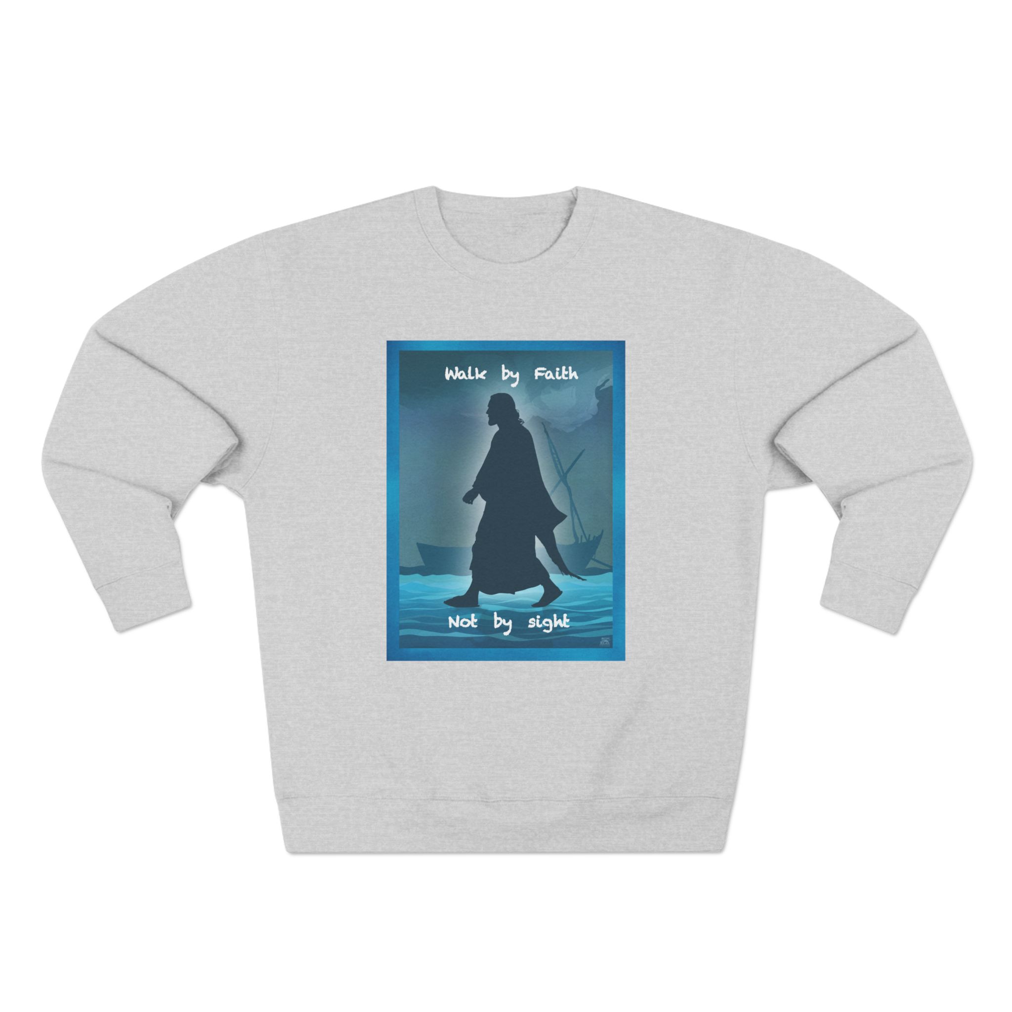 Jesus, Walk By Faith, Not by Sight: Sweatshirt Halo House Halo House Jesus Walk By Faith Not By Sight Sweatshirt featuring inspirational Christian faith design