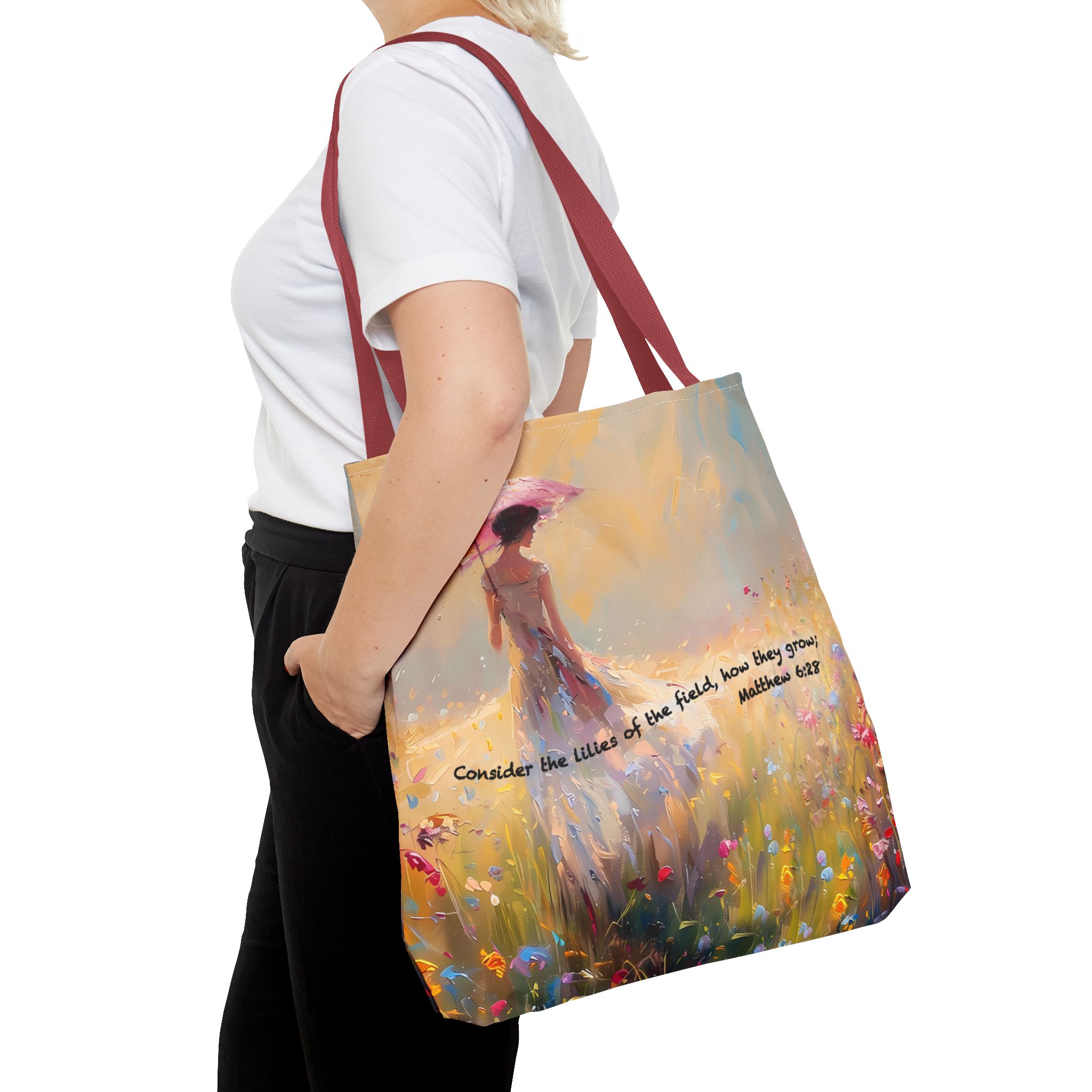 Matthew 6:28 Christian Tote Bag - Inspirational Bible Verse Faith Tote Bag 7 Matthew 6:28 Christian Tote Bag - Inspirational Bible Verse Faith Tote Bag - Image 7