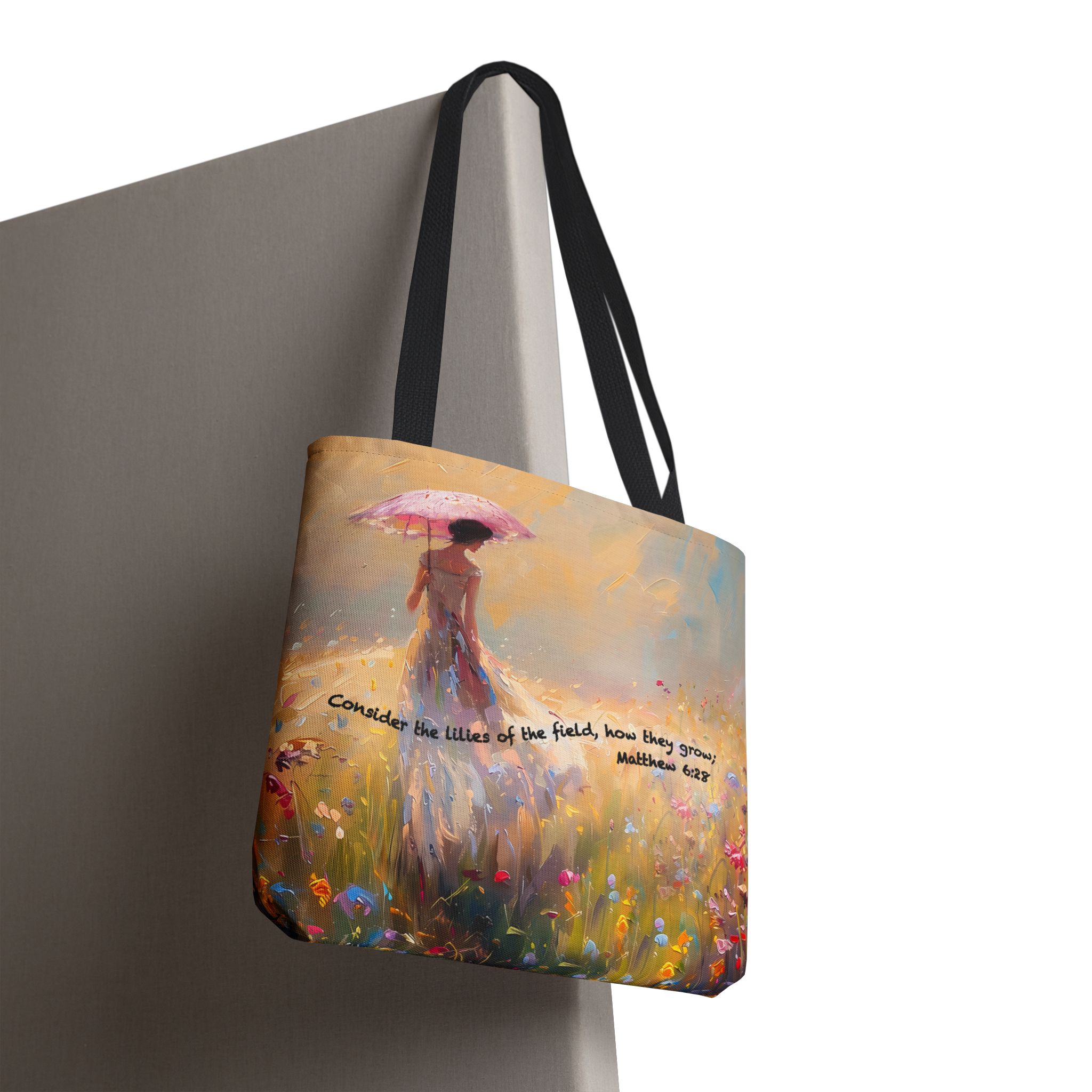 Matthew 6:28 Christian Tote Bag - Inspirational Bible Verse Faith Tote Bag 4 Matthew 6:28 Christian Tote Bag - Inspirational Bible Verse Faith Tote Bag - Image 4