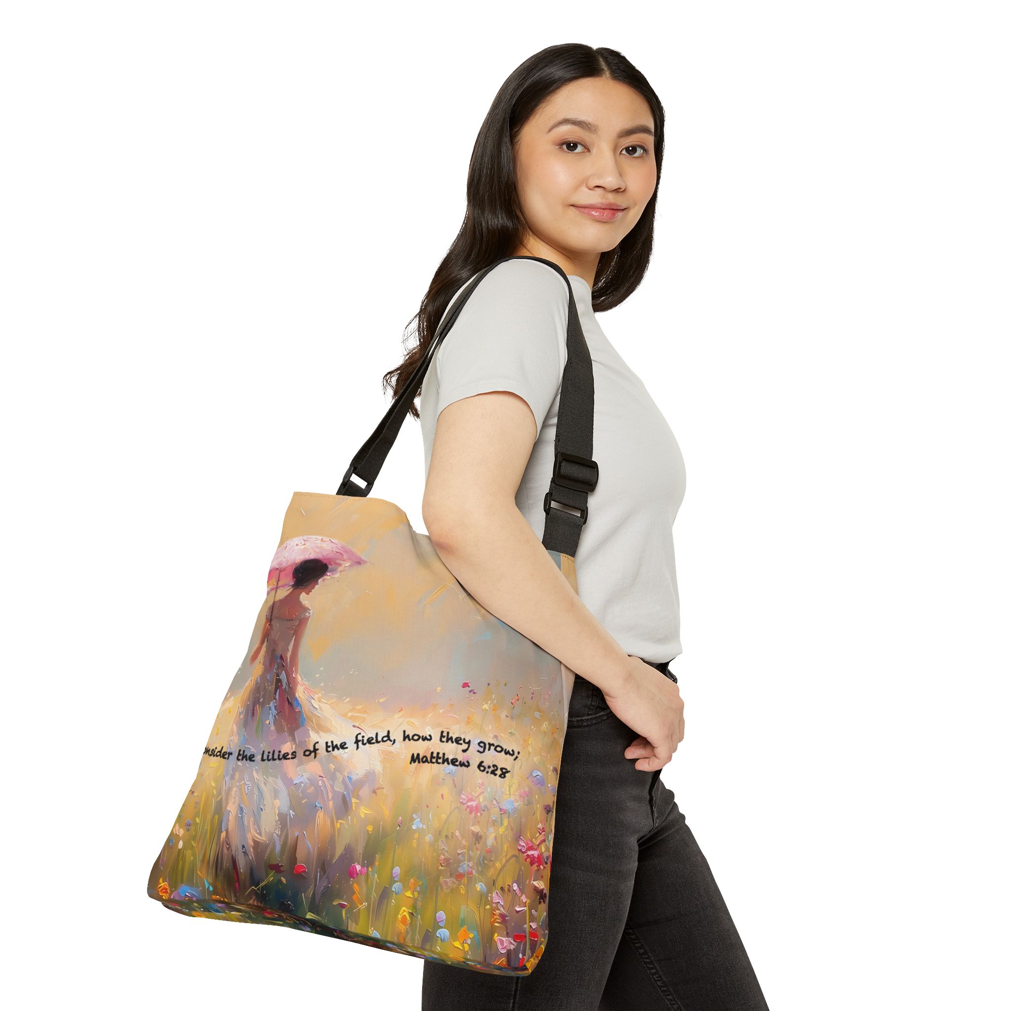 Matthew 6:28 - Adjustable Tote Bag Halo House Matthew 6:28 - Adjustable Tote Bag - Image 4