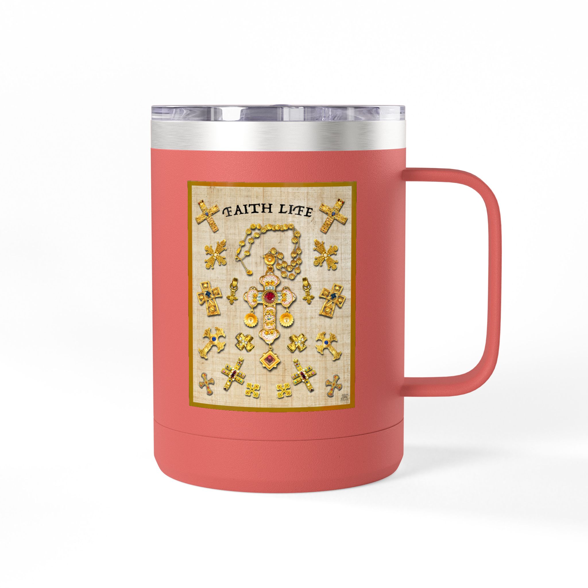 Golden Crosses Christian Travel Mug - Christian Coffee Mug 15oz 6 Golden Crosses Christian Travel Mug - Christian Coffee Mug 15oz - Image 6