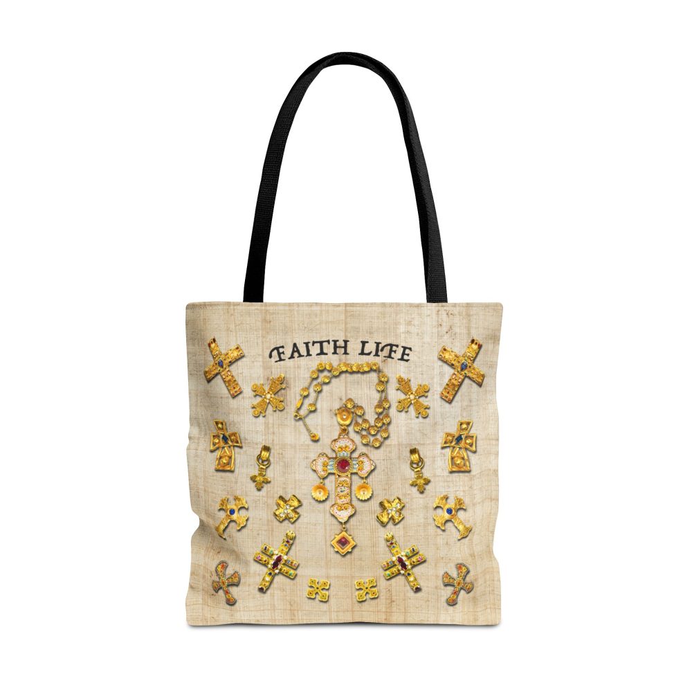 Gold Crosses Christian Tote Bag - Inspirational Faith Gift Tote for Women